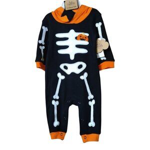 Halloween Baby Essentials Size 9 Months Unisex  Black Orange Skeleton Romper Set
